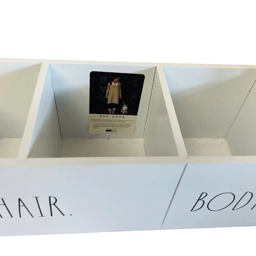 Rae Dunn White Wooden Organizer With‎ FACE. HAIR. BODY. Compartments Perfect For
